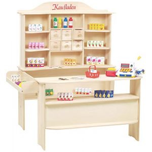 Image de Roba Grande Marchande Enfant en Bois - Supermarché avec Caisse Enregistreuse + 100 Pièces d'Accessoires - Naturel