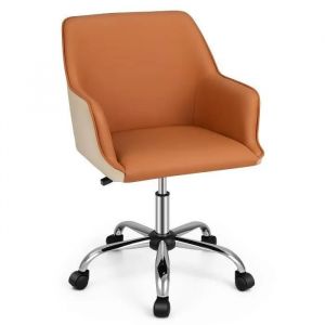Costway - Chaise de Bureau en Cuir pu Siège Réglable, Fauteuil de Bureau Pivotant Siège Ergonomique, Charge 150 kg, Marron