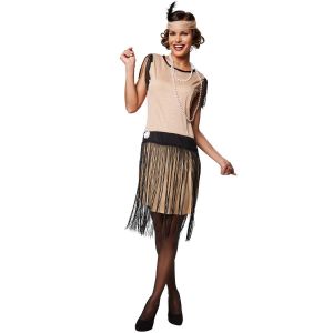 TecTake Costume flapper 20s - xl - noir/beige - robe &agrave; froufrous + bandeau - 100% polyester
