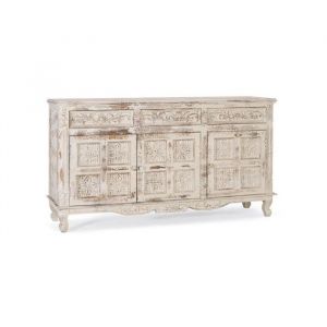 D&eacute;coration d'Autrefois Buffet en bois manguier blanc craquel&eacute;