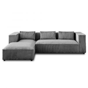 Canap&eacute; d'angle gauche 4 places en velours grosses c&ocirc;tes gris