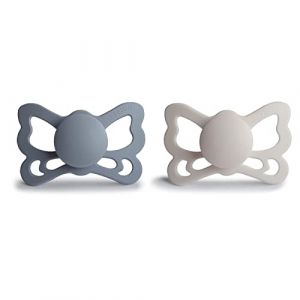 FRIGG Butterfly Lot de 2 Sucettes | Sucette en Silicone | Sans BPA | Fabriqu&eacute; au Danemark | T&eacute;tine Anatomique | Great Gray/Silver Gray