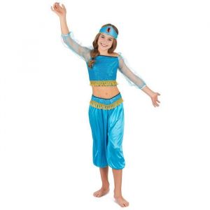 Déguisement Danseuse Orientale Jasmine Fille - Disney Aladdin - Bleu et Or - Tailles S/M/L