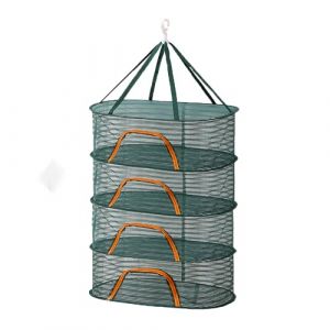 Relaxdays Trockennetz Pliable, Filet de s&eacute;chage 4 Niveaux pour Herbes, Fruits, l&eacute;gumes, s&eacute;choir &agrave; Suspendre, Vert/Orange