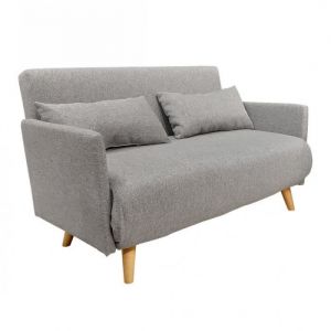 Banquette convertible 2 places tissu gris clair pieds bois - JUDY