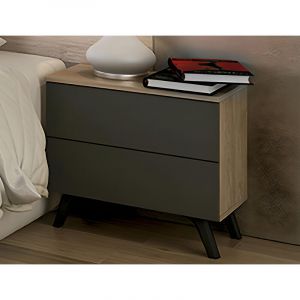 Table de chevet, table de nuit coloris chene cambrian, graphite - Longueur 52 x Profondeur 34,80 x Hauteur 50 cm - PEGANE -