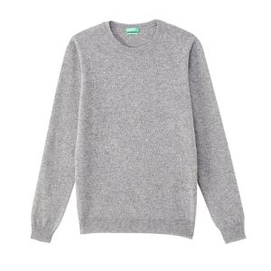 Image de Benetton Pull Col Rond 100% Laine Vierge, taille S, Gris, Femme