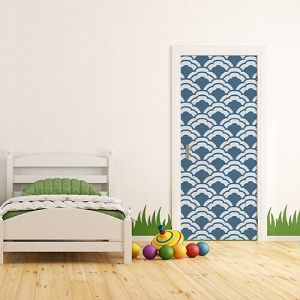 Plage Sticker Autocollant Poissons Bleu Blanc, Grand Format 204x83cm - Écailles, Porte 204x83cm