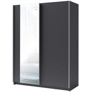 Armoire, garde robe 150cm coloris gris graphite collection GOZU. Deux portes coulissantes. Dressing complet avec miroir. - Gris