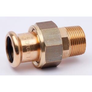 SANHA 183331834 - Raccord union filet&eacute; en bronze 3 pi&egrave;ces &agrave; joint plat (&agrave; sertir x filetage m&acirc;le) D18-20X27 sachet de 5 pi&egrave;ces