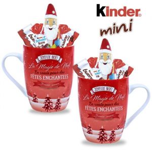 Kinder Noël 2 Mugs garnis dun Assortiment de 20 Chocolats Schokobons et Mini-Bueno + Figurine en chocolat Père Noël