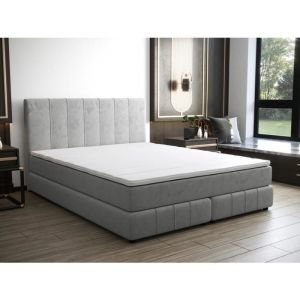Ensemble complet boxspring tête de lit + sommier + matelas + surmatelas - 180 x 200 cm - Velours - Gris clair - HIDA de YSMÉE