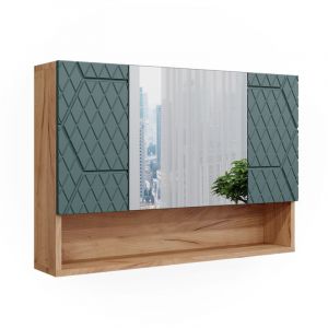 Armoire de salle de bain avec miroir Irma, Chêne de force doré/Vert, 80.1 x 55 cm, Vicco