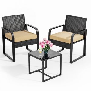 Bealife - Salon de Jardin 2 Places Set de Jardin Acier avec Coussin Table Verre Trempé Ensemble de Meuble pour Patio Jardin Extérieur