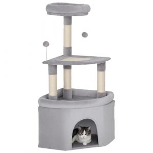 Pawhut Arbre à chat - avec griffoirs en sisal plate-forme niche lit balles - tissu peluche - multi-niveaux - gris clair