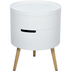 Homcom Table de chevet - table basse avec 2 compartiments de rangement - plateau MDF - dim. Ø 38 x 48 cm - blanc 38x38x48cm Blanc