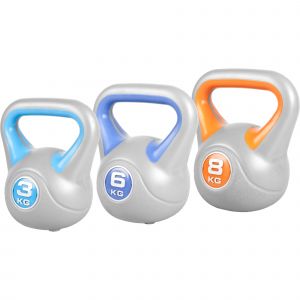 Image de Gorilla Sports Kettlebells plastique STYLISH de 2 à 20 KG - haltères russes - Poids : LOT DE 3 (3KG - 6 KG - 8 KG)