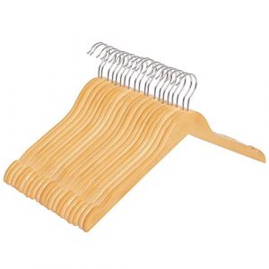 Image de Songmics Cintre en Bois Massif, avec Encoches, Lot de 20 cintres de qualit&eacute; Premium, Cintre Mince, Longueur 44 cm, pour Jupes, Vestes, Manteaux, Naturel CRW003-20
