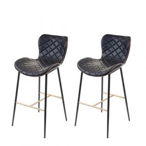 Mendler 2x tabouret de bar HWC-E55, chaise de bar/comptoir, vintage, haubans dorés ~ similicuir noir