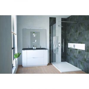 Meuble salle de bain &agrave; poser PALERMO - 120cm - Laqu&eacute; Blanc - Plan vasque noir