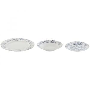 Wadiga Service de 18 assiettes en porcelaine florale bleue: plates, creuses e