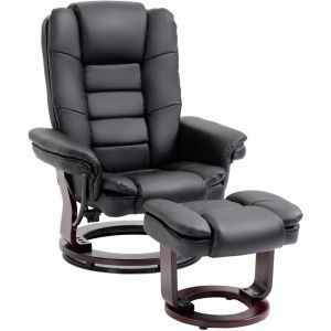 Homcom Fauteuil de relaxation avec repose-pied - Revêtement synthétique - 85x82x106cm - noir
