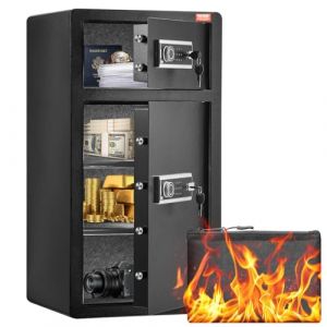 Coffre-fort à Double Porte 204 L-VEVOR-avec Sac Ignifuge Porte-Clés Lumière LED et 2 Séparateurs Réglables en Hauteur et