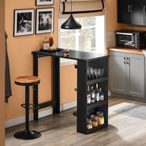 Sobuy Table de Bar Haute - FWT17-II-SCH - Compacte - 3 Étagères - Noire