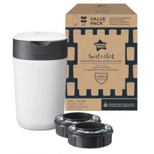 Tommee tippee Poubelle &agrave; couches Twist & Click, Pack Exclusif avec x2 Recharges incluses, Protection anti-odeurs et anti-germes garantie, Grande capacit&eacute;