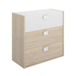 Commode Dmbay, Commode pour chambre à coucher, Commode à 3 tiroirs, 80x43h81 cm, Chêne et Blanc