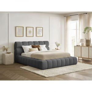 Bobochic Lit coffre - Lit coffre MONT-BLANC tissu bouclette 180x200 Gris foncé
