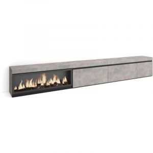 Meuble tv, Banc Télé, Grand espace de Rangement, 317x45x35 cm, Cheminée électrique xxl, Style moderne, Gris Ciment - Skraut Home