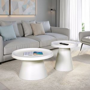 Weber Industries Table basse ronde en métal blanc (lot de 2)