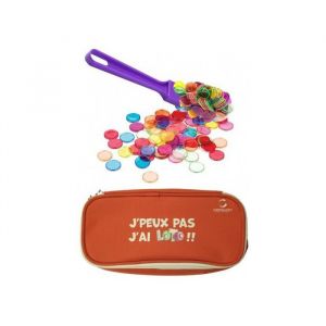 Kit Accessoires Loto Bingo 3 En 1 - Trousse + Baton Ramasse Jetons Magnetique Violet + 100 Pions Aimantes - Set Materiel Jeu + Carte