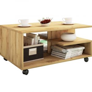 Stango Table basse avec 5 étagères, imitation chêne miel. - Naturelle