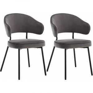 Image de WOLTU Lot de 2 Chaises Salle &agrave; Manger avec Dossier. Chaise de Cuisine Scandinave Velours. Pieds en M&eacute;tal. Gris fonc&eacute;