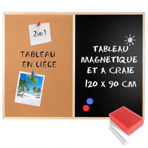 Creative Home 120 x 90 cm Tableau Liege Mural, Tableau Magnétique Aimanté + Tableau Craie Ardoise