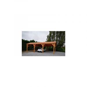 Abri Deux Pentes Faitage D&eacute;cal&eacute;, 600cmx1050cm, Bois douglas Fran&ccedil;ais, Carport, Auvent, Abri voiture