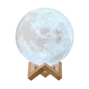 Jardindeco Lampe veilleuse lune avec socle en bois