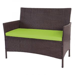D&eacute;coshop26 Banc de jardin banquette en polyrotin marron chin&eacute; avec coussin vert
