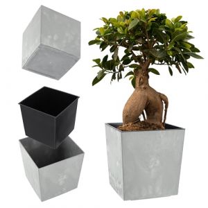 Image de KADAX Pot de Fleur Pot de Fleur 25 cm Couvercle avec Insert Support de Fleur en Plastique Gris