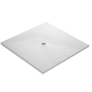 Receveur de douche blanc 100 x 100 cm ultra l&eacute;ger en r&eacute;sine aspect ardoise - grille carr&eacute;e