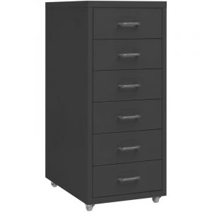 D&eacute;coshop26 Caissons &agrave; tiroirs meuble de bureau sur rouelttes 6 tiroirs 28 x 41 x 69 cm en m&eacute;tal anthracite DEC024556