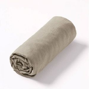 LNT France - Drap-Housse 100% Lin lavé - Linge de Maison - Ourlet élastique (Sable 140x190 cm)