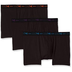 DIM Coton Stretch, Boxer Homme, Multicolore (Noir - Ceintures Cassis/ Orange/ Bleu 5hz), Small (Taille fabricant: 2), Lot de 3