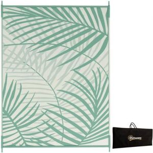 Outsunny Tapis d'extérieur réversible motif feuillage sac inclus PP vert crème