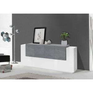 Dmora - Placard Ddionis, Buffet de cuisine à 7 portes, Buffet de salon, Buffet de cuisine, 100% Made in Italy, cm 200x45h86, Blanc Brillant et Ardoise