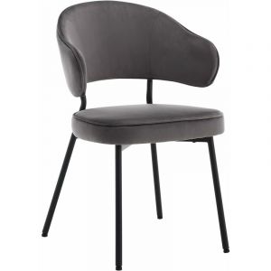 WOLTU Chaise Salle à Manger avec Dossier. Chaise de Cuisine Scandinave Velours. Pieds en Métal. Gris foncé