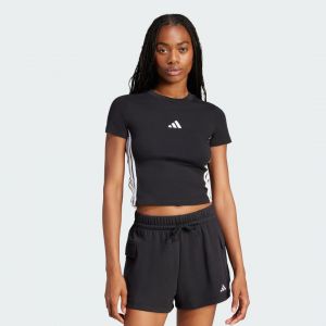 Adidas T-shirt Essentials Slim Baby 3-Stripes manches courtes noir blanc femme - L