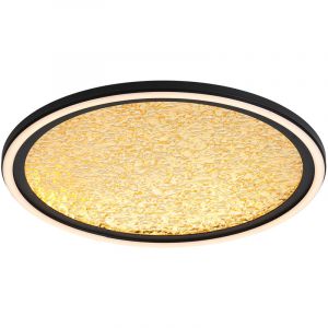 Searchlight Plafonnier luna Led Rond métal sable noir et avec diffuseur plastique doré 36w 2230 Lumens dimmable 3000k diamètre 40cm